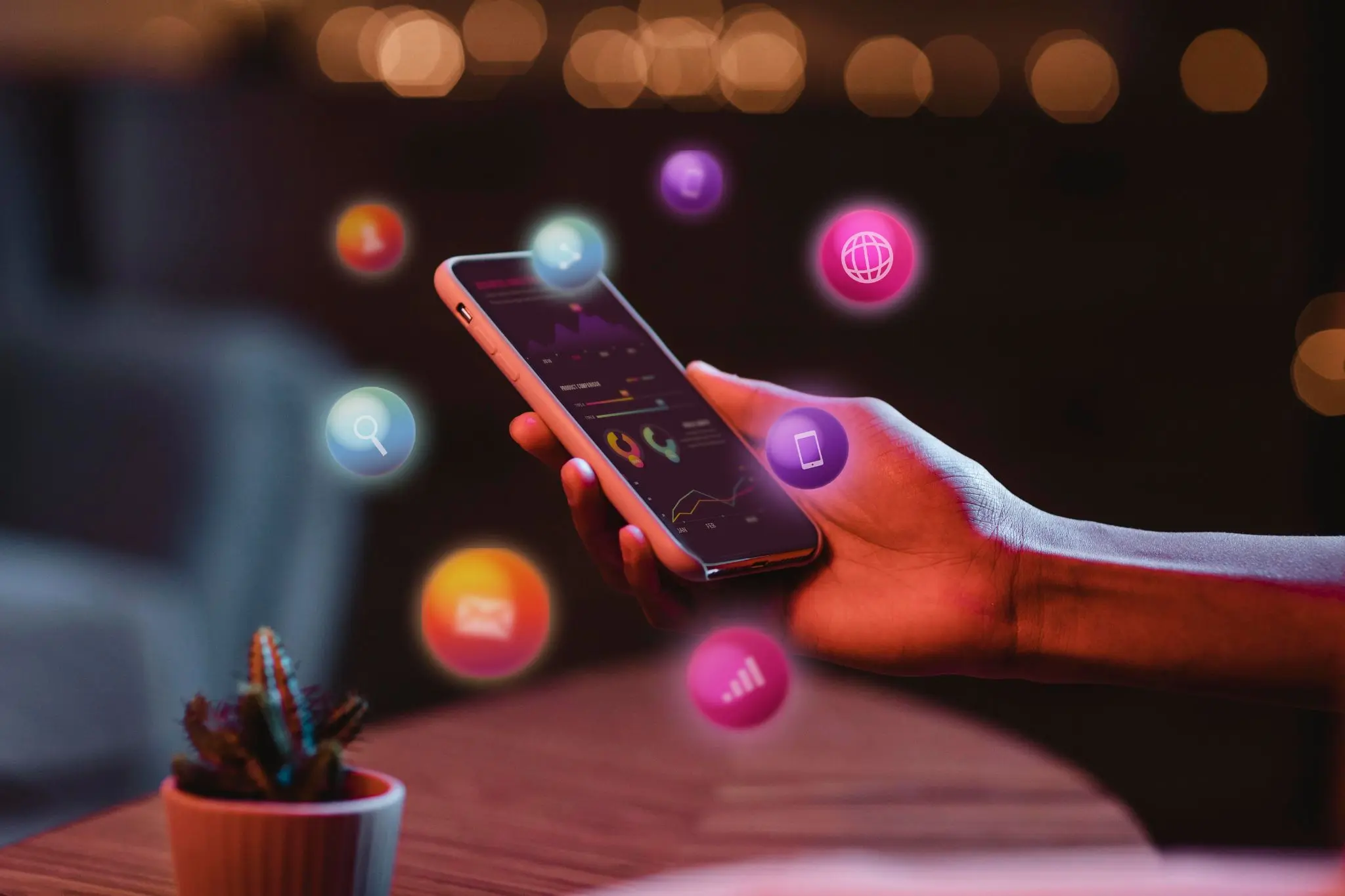 Smartphone displaying social and contact icons shared from a digital business card